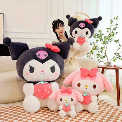 Sanrio Kuromi My Melody Strawberry Plush 9.84 Inch – Kawaii Sitting Stuffed Animal Doll for Girls, Room Decor, Stress Relief, Birthday Christmas Holiday Gift
