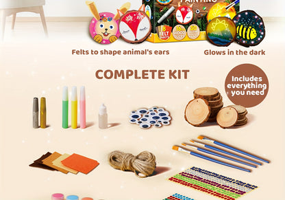 [Christmas Gift] Wooden Painting Craft Kit for Kids, Glow In The Dark- Arts And Crafts for Kids Ages 6+, Wood Slices with Art Activity Supplies, Wood Crafts for Boys And Girls Birthday Christmas Gift, Easter Painting
