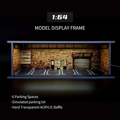 1:64 Diecast Car Display Case with LED Lighted Garage Diorama – Expandable Showcase for 6 Model Cars, Clear Acrylic Cover, Dustproof Collector Gift for Men
