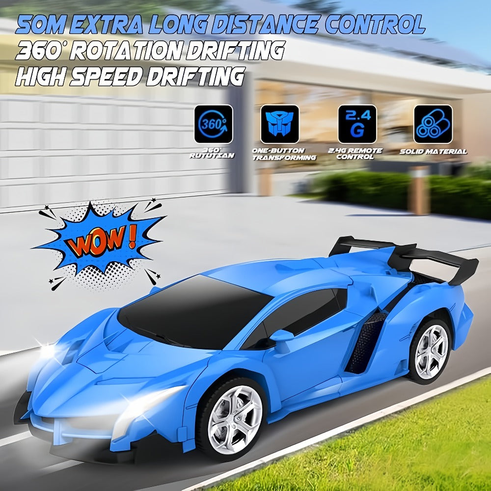 Transforming RC Stunt Car Robot for Kids – One-Button Deformation 360 Drift 2.4GHz Remote Control Toy with LED Lights Boys Gift Ages 3+ (Red/Blue/Yellow)