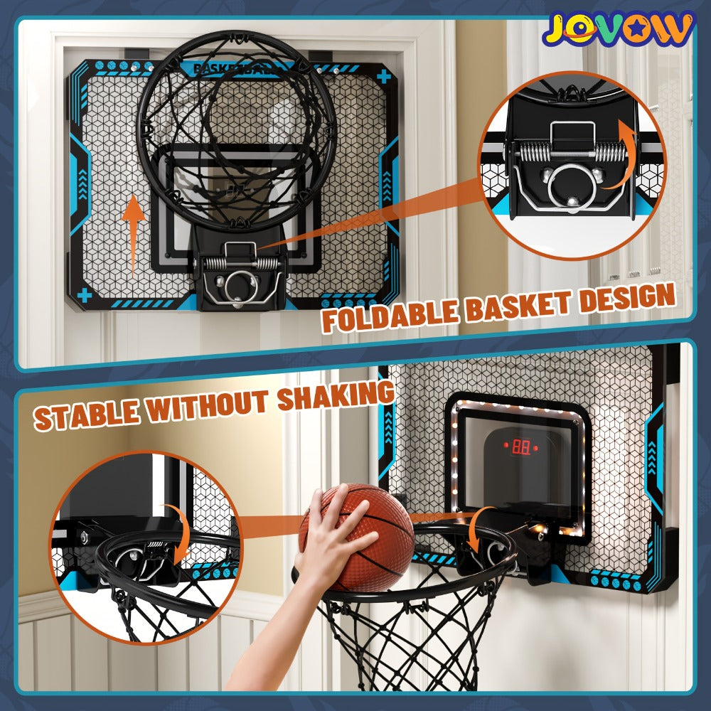 Door Basketball Hoop Set for Kids & Adults – Indoor Outdoor Mini Basketball Stand with LED Lights, Electronic Scoreboard & 4 Basketballs, Perfect Birthday & Christmas Gift for Boys and Girls