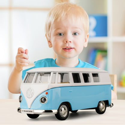 1:36 Volkswagen Bus Die-Cast Toy Car Model with Openable Doors & Pull-Back Function – Collectible Miniature VW Van for Kids Ages 3+ and Adults, Blue, Birthday Christmas Gift