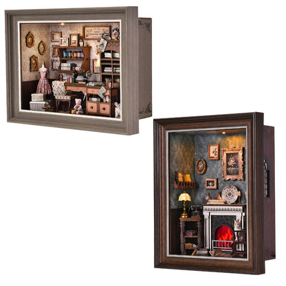 Book Nook Insert Kit DIY 3D Wooden Sewing House Miniature Model Building Set – Bookshelf Decor Craft for Adults Teens, Birthday Christmas Housewarming Gift, Choose Seam House Fireplace or Dwarf Style