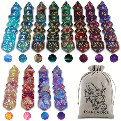 84pcs Starry Night Glitter Polyhedral Dice Set with Dice Pouch/Tray, for D&D RPG MTG Roleplaying Tabletop Game, Great Dice Collection/gift for Halloween& Christmas& Easter& Gaming