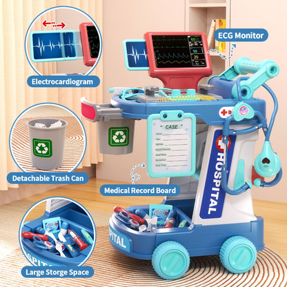 Kids Doctor Kit Medical Cart Set – Movable Toy Trolley with Stethoscope, Thermometer & Medical Accessories, Doctor Nurse Role Play Toy, Birthday Gift for Boys & Girls Ages 3+