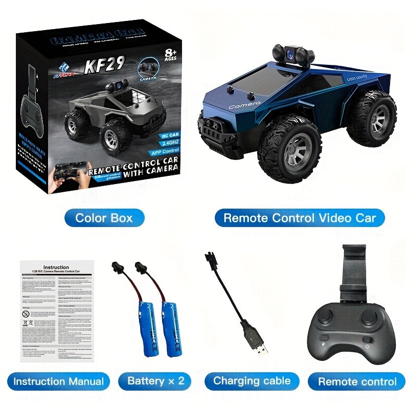 1:28 Scale RC Car Off-road Pickup Truck with 480P HD Camera, 2.4GHz App Control Virtual Reality Function RC Racing Car, 2 Rechargeable Batteries Monster Truck Toys for Adults, Adult Kids Holiday Gift