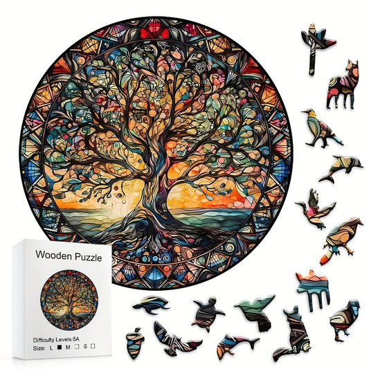 501 Wooden Jigsaw Puzzle Featuring The Tree of Life with Animals And Aliens, a Wooden Box Brain Teaser Game, Perfect for Room Decoration, Educational Supplies, Local Warehouse, And Gifts for Christmas And Halloween