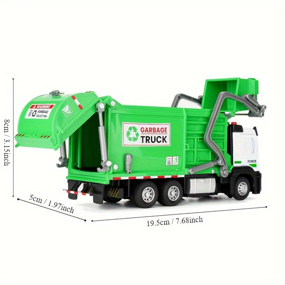 Garbage Truck Toy with 4 Trash Bins Lights and Sound, Recycling Sorting Sanitation Truck Model with Lifting Dumping Action, Educational Vehicle Toy for Kids Ages 3-8, Birthday Gift for Boys Girls