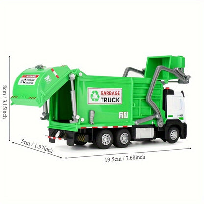 Garbage Truck Toy with 4 Trash Bins Lights and Sound, Recycling Sorting Sanitation Truck Model with Lifting Dumping Action, Educational Vehicle Toy for Kids Ages 3-8, Birthday Gift for Boys Girls