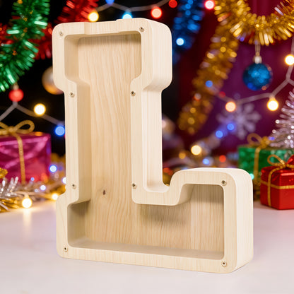 26 English Alphabet A-Z Letter Penny Bank, Large-Capacity Transparent Wooden Alphabet Penny Bank, Wooden Savings Box, Back to School Gifts, Halloween Gifts, Christmas Gifts