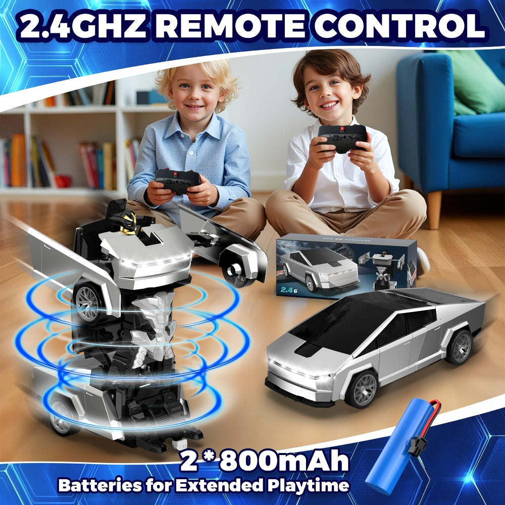 Transforming Robot RC Car 1:18 Scale – One-Button Transform, LED Headlights, 360° Spinning & Drifting Remote Control Toy Car for Boys & Girls, Birthday Christmas Easter Gift, Grey Red Silver