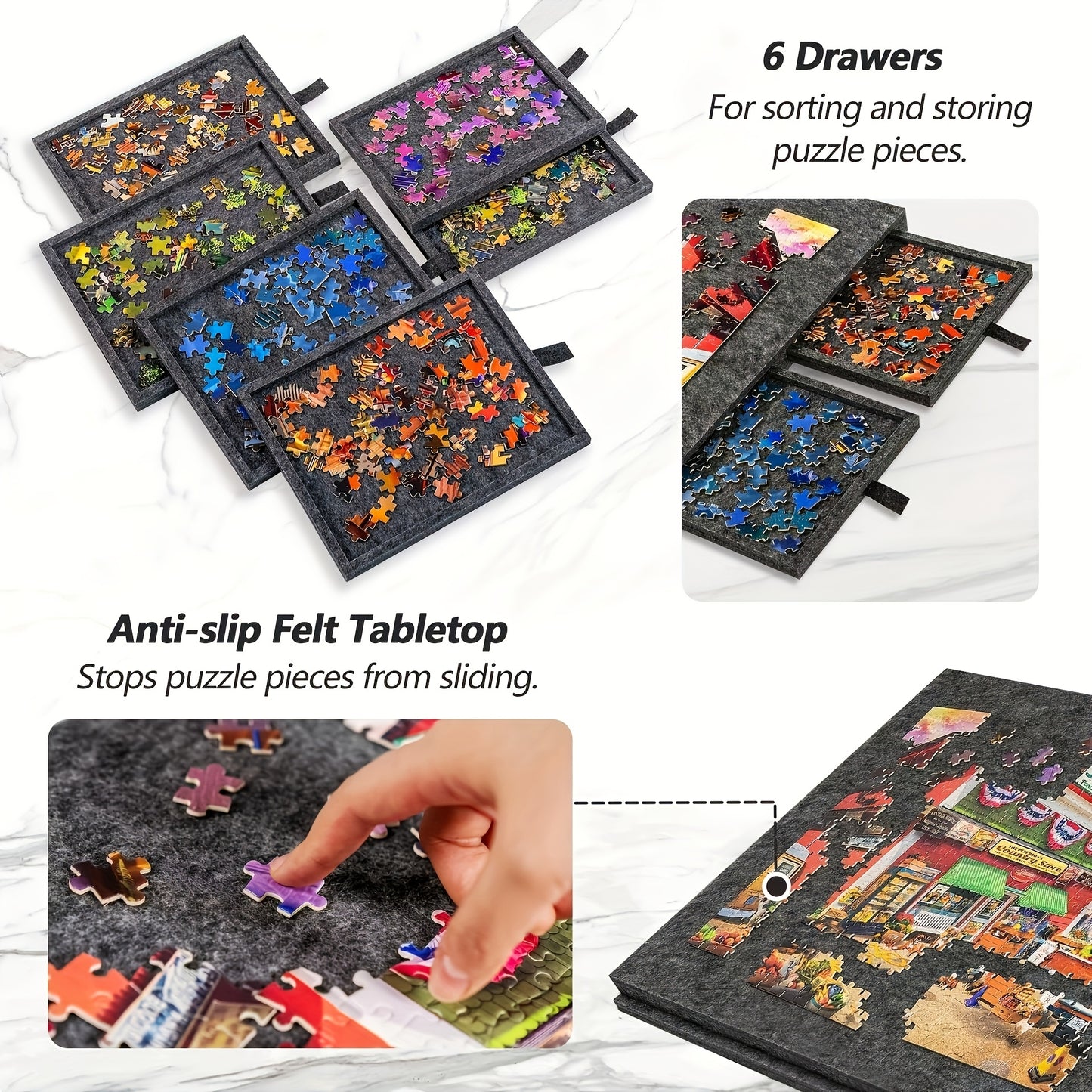 Portable Puzzle Table, Lightweight Felt Jigsaw Board Featuring 6 Storage Drawers, Adjustable Tilt Function, 2-In-1 Stand with a Protective Cover, Non-Slip Surface And Carry Handle, Perfect Gift for Puzzle Lovers