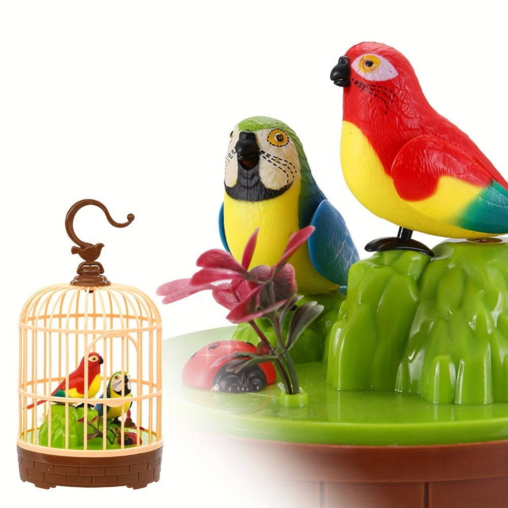 Mini Voice-Activated Birds Birdcage Toys, Chirping And Wings Fluttering Parrot Animals Toy Gifts for Kids Children