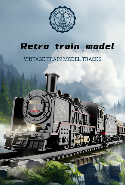 Battery Operated Steam Engine Train Toy Set with Tracks – Electric Locomotive Model for Kids Boys Girls Ages 3+, Classic Black Train, Birthday Christmas Halloween Gift