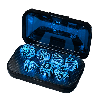 Light Up DND Dice Set with -Rechargeable Charging Case,LED DICE,D20, D12, D10, D100, D8, D6, D4 Polyhedral Dice for RPG Tabletop Games, Clear Numbers, Compatible with DND, Tabletop RPGs, Unique Dice, DND Props, Ideal Christmas, Halloween,Valentines