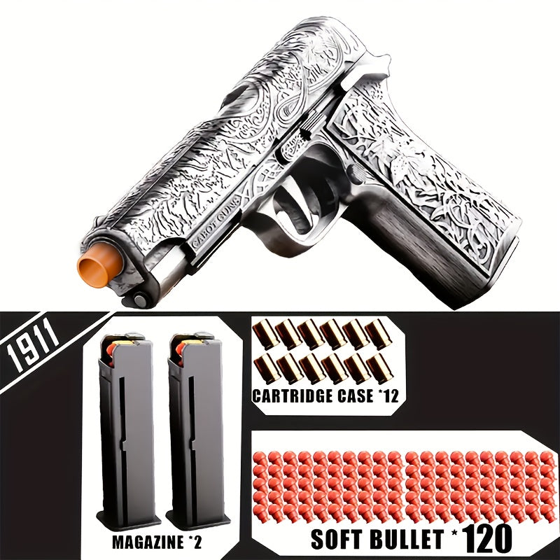Cool Soft Bullet Gun Toy Pistol with 120 Bullets, 12 Shells, And 2 Magazines, Toy Gun Pistol Hollow Hanging Machine, Toy Foam Blaster, Outdoor Sports Shooting Game, Halloween, Christmas Gifts for Kids