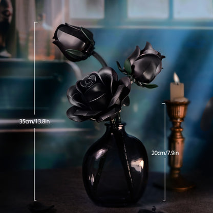 Black Rose Building Blocks Set 152 Pieces – 3 Gothic Artificial Flower Bouquet Brick Model Kit for Adults Teens, Unique Display Decor Gift for Valentine Birthday Anniversary Halloween Christmas