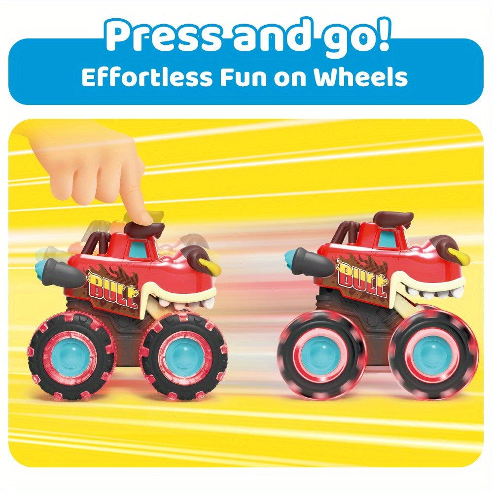 Monster Truck Toys for Toddlers 3-Pack LED Light Up Wheels Press and Go Animal Trucks Shark Bull Dinosaur, Glow in Dark Push Car Toy for Kids Ages 1-5, Birthday Easter Gift for Boys and Girls