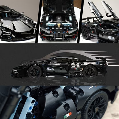 Black Supercar Building Blocks Set 1288 Pcs Limited Edition – Openable Hood & Trunk Functional Headlights Realistic Engine, Advanced Assembly Model Kit for Adults & Teens, Birthday Christmas Gift
