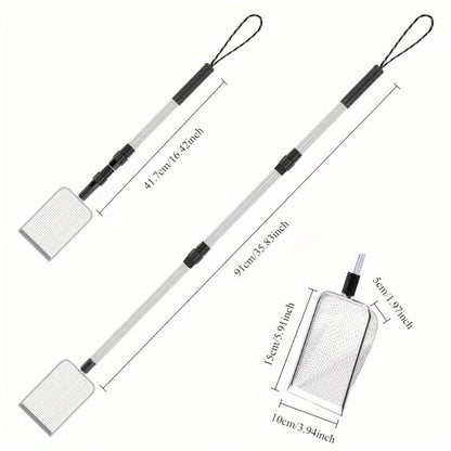Stainless Steel Beach Sand Sifter with Retractable Telescopic Handle – Portable Sand Sieve for Treasure Hunting, Shell & Conch Collecting | Beach Tool for Kids & Adults, Doubles as Cat Litter Scoop