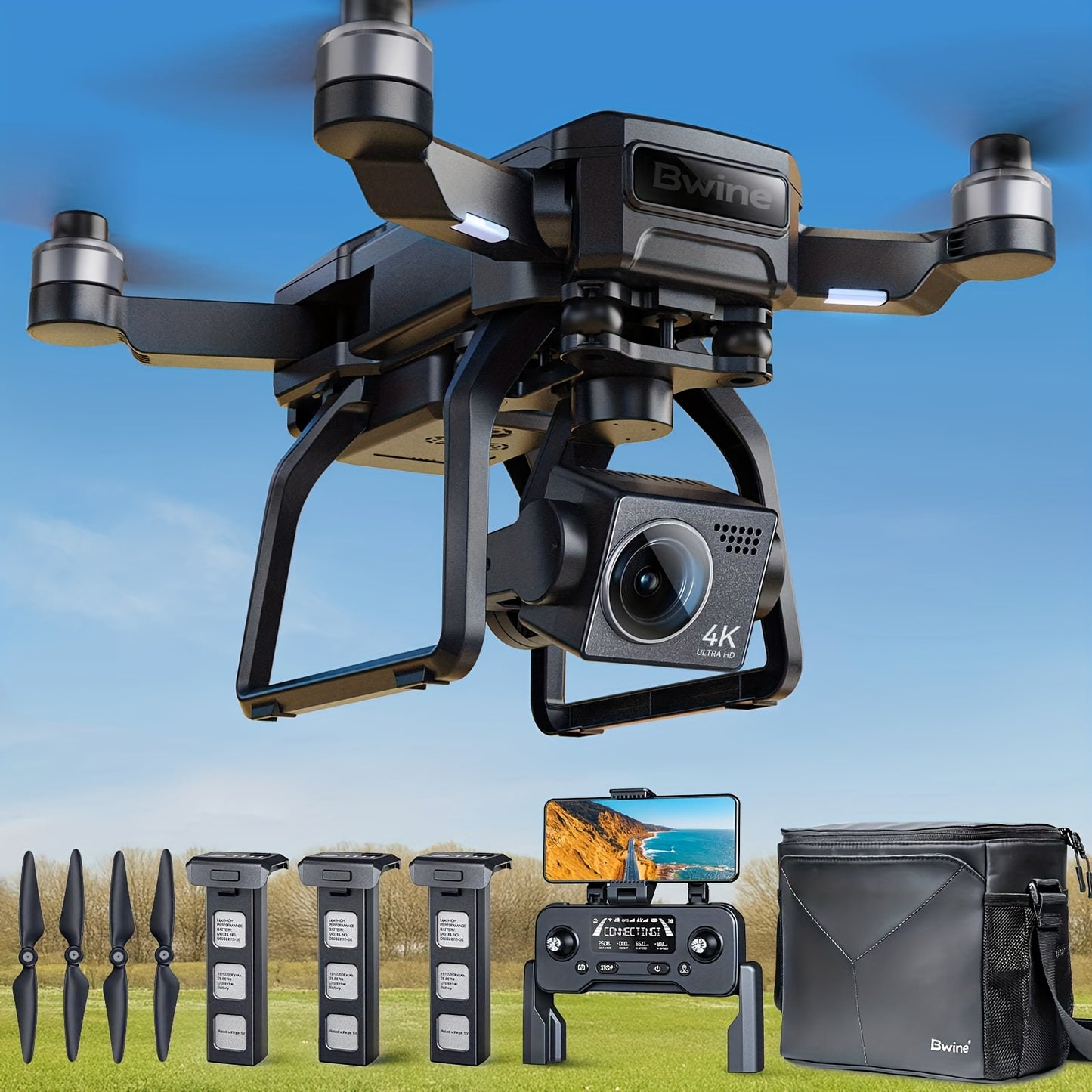 Bwine F7GB2 4K Drone with 3-Axis Gimbal & 50-Min Flight – 8.2MP Camera, 3.2KM Transmission, Level 6 Wind Resistance, GPS Smart Return, Route Planning, FAA Compliant, 2 or 3 Batteries