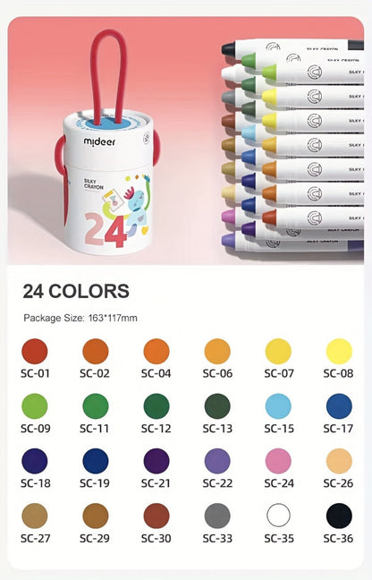 Silky Crayons 24 Colors Washable Quick-Dry Non-Toxic Jumbo Crayon Set for Kids Toddlers Artists Drawing Coloring Art Supplies Birthday Gift School Supplies