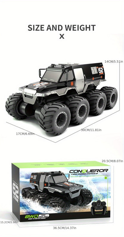 Amphibious RC Truck 8-Wheel Drive 4-Motor Off-Road Climbing Remote Control Armored Vehicle, Oversized All-Terrain Land & Water Military Truck Toy – Epic Gift for Kids & Adults Boys Girls