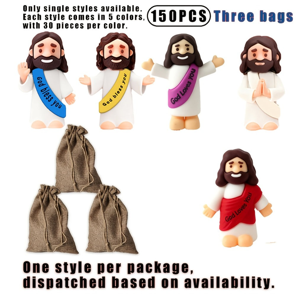 Bulk Mini Jesus Statue Set 50/100/150pcs – Religious Figurine Decorations 5 Assorted Colors, Vase Filler Home Decor Party Favors Christian Gift for Christmas Easter Thanksgiving Church Events