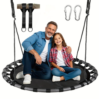 Saucer Swing for Kids 43 Inch – 360° Rotating Spinner Swing with Swivel, Adjustable Ropes & Hanging Straps, Durable Round Nest Swing for Outdoor Tree or Swing Set, Backyard Playground Gift