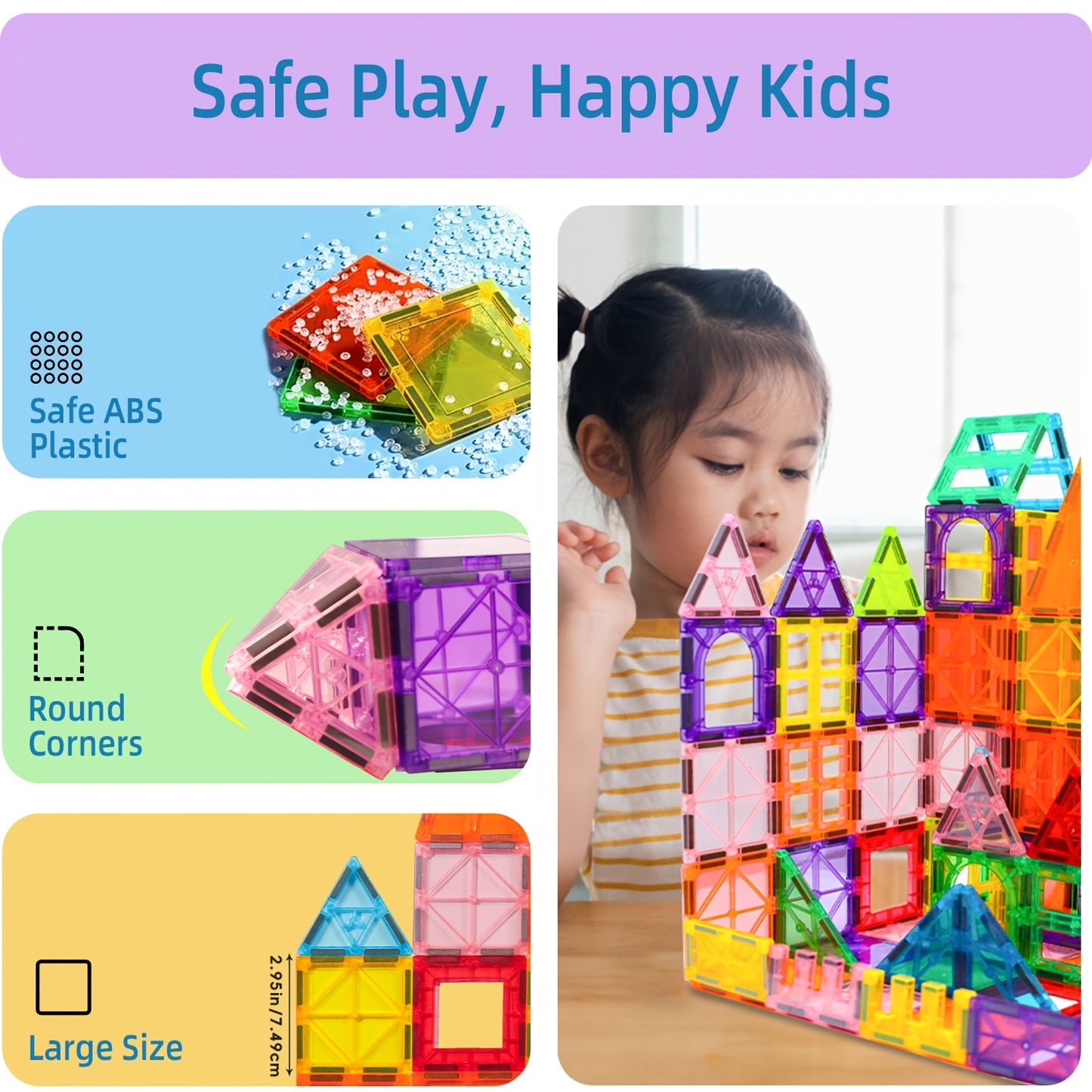 205/136/106/80pcs Magnetic Tiles Kids Toys, Magnet Building Tiles Clear Magnetic 3D Blocks, Creativity Beyond Imagination, Inspirational, Recreational, Educational Conventional, STEM Sensory Educational Toys, Birthday Christmas Gift For Kids Boys Gi