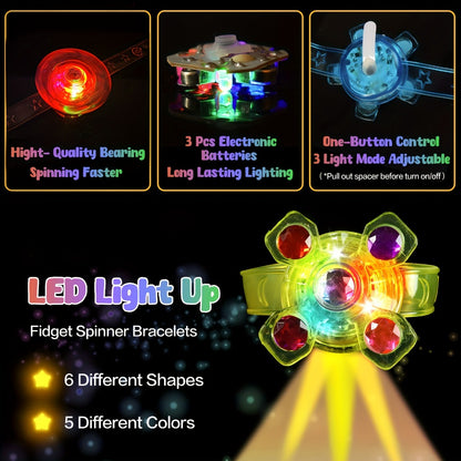 Light Up Fidget Spinner Bracelets Bulk 30 Pack – LED Glow in the Dark Party Favors for Kids Birthday Glow Party Supplies Goodie Bag Fillers Classroom Treasure Box Toys