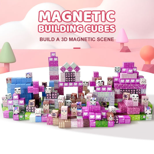 100pcs STEM Magnetic Building Blocks | Pink Forest Park Theme | 3D House, Trees & Character Cubes | Creative Construction Toy For Imaginative Play | Educational Gift For Kids | Birthday & Christmas Present