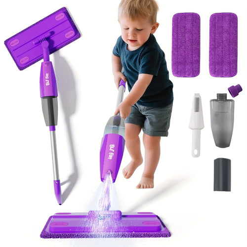 Kids Spray Mop Toy with Real Water Sprayer – Pretend Play Cleaning Set for Toddlers Girls Boys Ages 3 4 5 6, Purple Lightweight Mop, Fun Housekeeping Gift