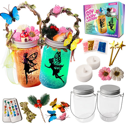 DIY Fairy Lantern Craft Kit, Fairy Night Light, Remote Control Mason Jar Lamp, Arts And Crafts for Girls Ages 6+, Halloween Christmas Birthday Gifts, Party Creative Activities