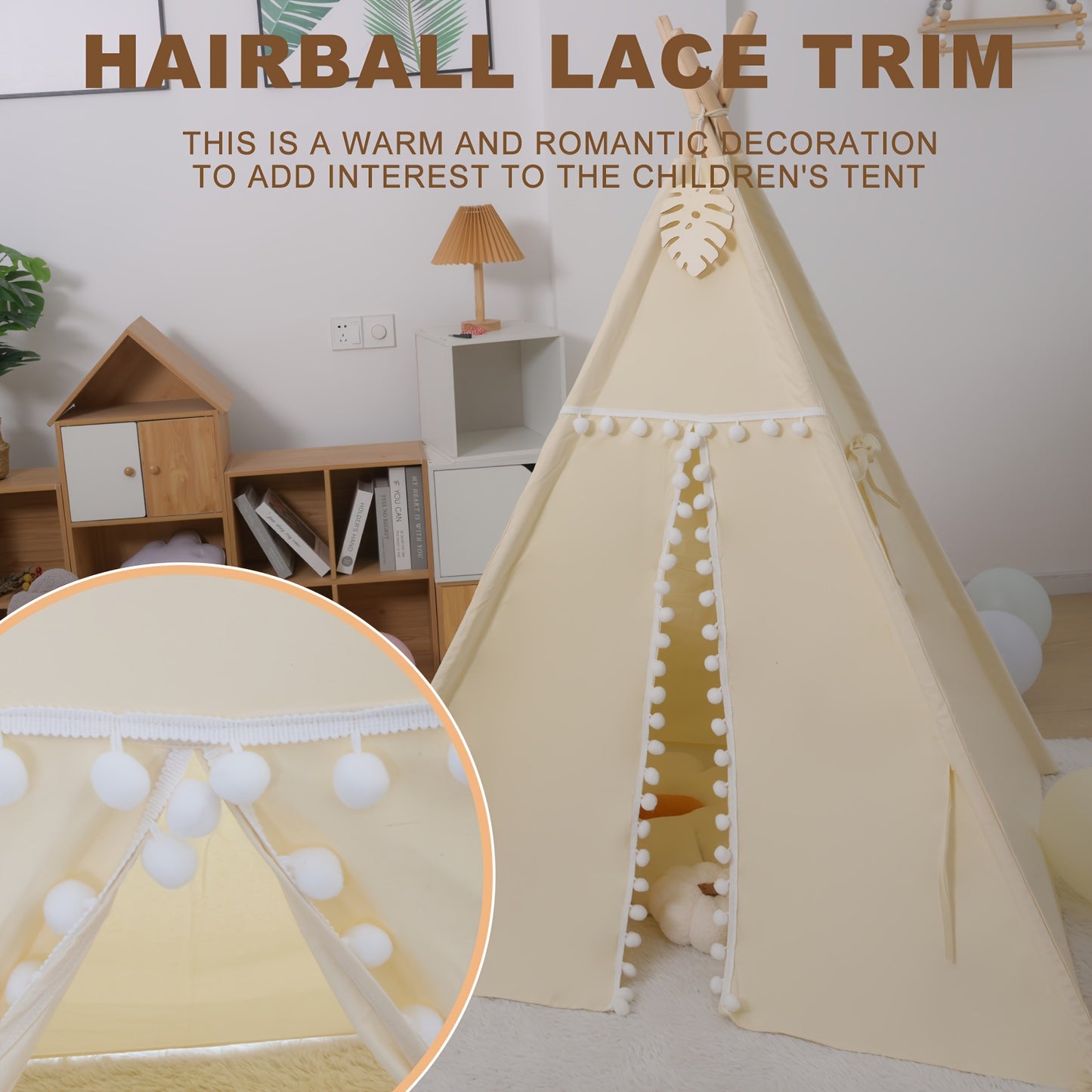 Teepee Tent, Indoor/Outdoor Play Tent Suitable for Nordic Conical Family Princess Small House, Washable Tent for Birthdays And Holidays, Christmas And Halloween (Without Padding)