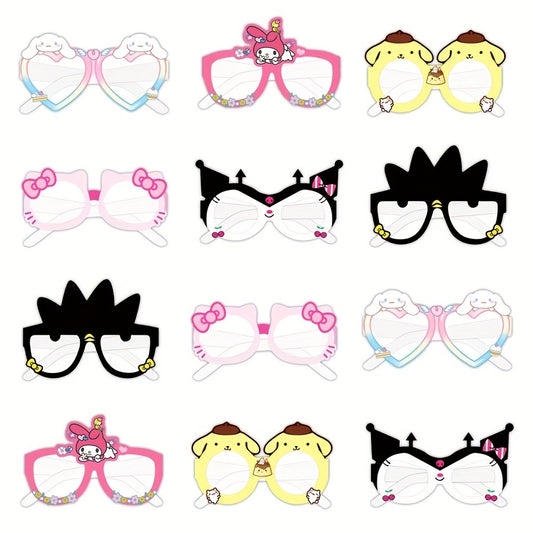 Sanrio Party Glasses Props Set 12 Pcs Hello Kitty Kuromi My Melody Cinnamoroll Gudetama Licensed Paper Photobooth Eyewear for Birthday Party Favors, Holiday Celebrations & Seasonal Decor