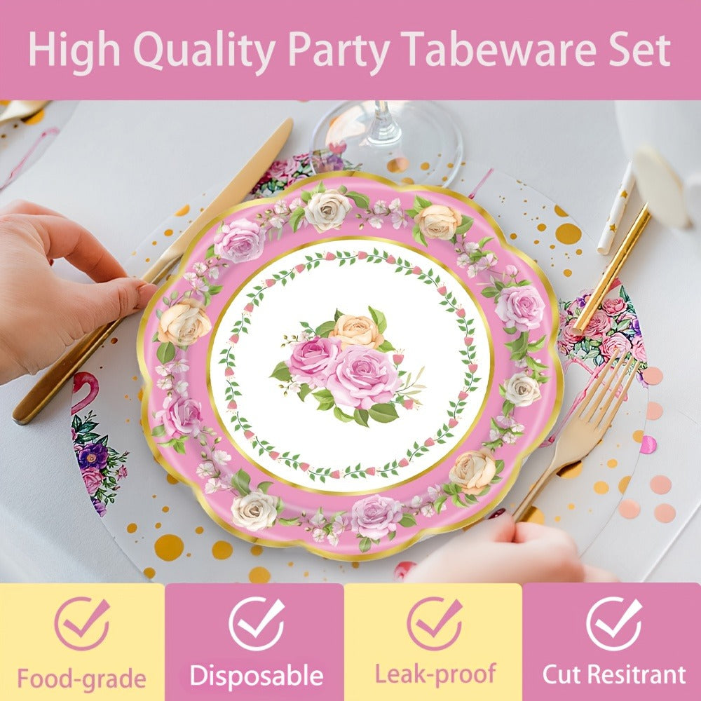 Floral Paper Plates 48 Pack – Disposable Tableware for Tea Parties, Birthday, Bridal Shower, Engagement, Wedding & Baptism Celebrations