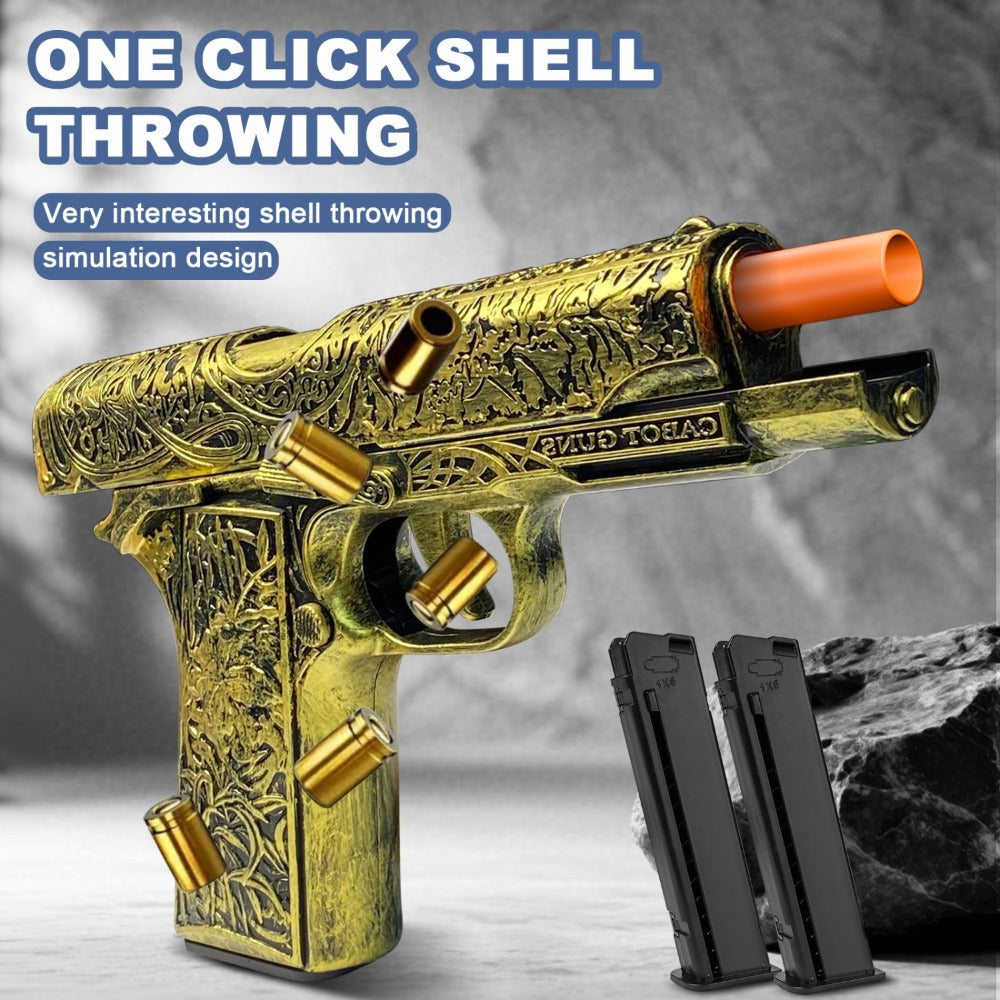 Cool Toy Gun with 120 Soft Bullet Shells & Ejecting Shells System - Semi-Automatic Rapid-Fire Pistol Suitable for Boys, 2 Magazines & 12 Shells/Bullets for Indoor/Outdoor Shooting Games, Birthday Gifts for (Fake Gun for Role Play)