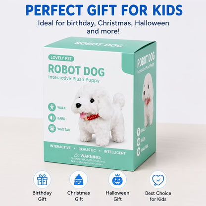 Robot Dog Toy for Kids Interactive Plush Puppy Walks Barks Wags Tail Smart AI Electronic Pet Realistic Sounds Stuffed Dog Gift for Boys Girls Ages 3+ Birthday Christmas
