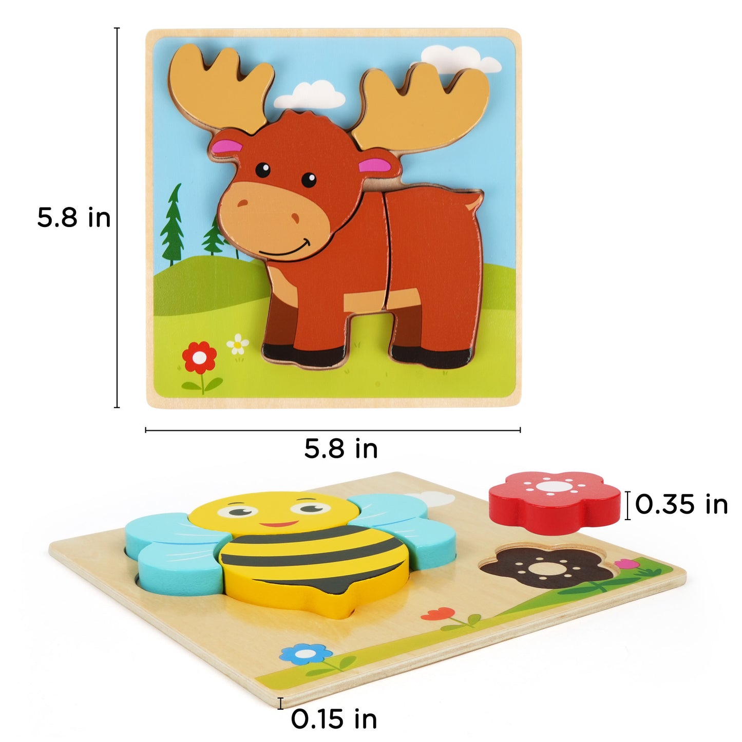 Animal Puzzles 8-Pack Wooden Toddler Puzzles – Colors & Shapes Cognition Learning Toys for Kids Ages 1 2 3, Thinking Training Educational Preschool Gift, Baby Infant Montessori Toy, Christmas Birthday Gift