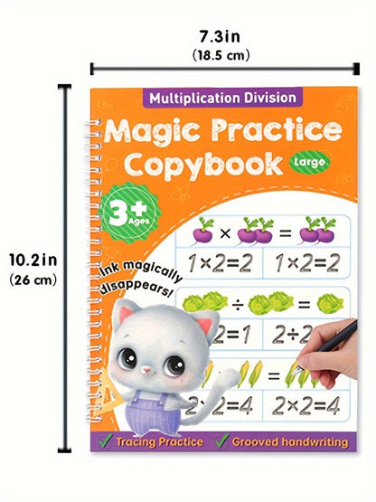 Large Magic Grooved Handwriting Practice Book for Kids - Reusable Christmas Gifts & Stocking Stuffers for Ages 3-8, Learn to Write Number Letter Tracing, Kindergarten Preschool Calligraphy 10.2×7.3