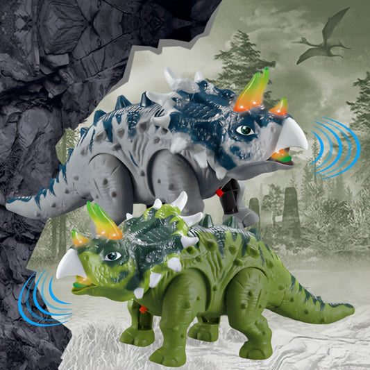 Triceratops Dinosaur Toy That Walks, Lights Up & Roars – Electric Dino Toy for Boys & Girls, Birthday Halloween Christmas Gift, Green / Gray