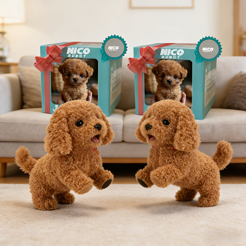 2 Cute Plush Simulation Machine Puppies, Realistically Reproducing The Soft And Cute Barking Sound Effects Of Puppies, Matched with Simulated Walking Movements, Soft And Slow Rebound Electronic Pet Toys, Odorless, Safe, No Shedding Of Fur
