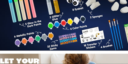 Children's Art & Craft Puzzle Creative Handicraft DAY Graffiti Painting Set Toy, Glow-in-the-Dark Stone Painting Set, Outdoor Activity Gift for Boys And Girls Birthday Parties