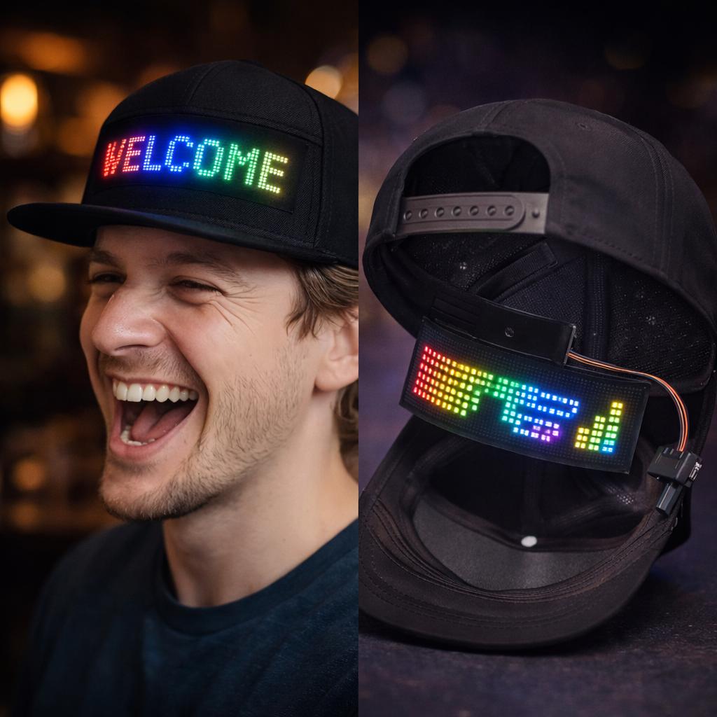 [Programmable LED Hat] Programmable LED Night Light Hat for Men| Mobile App Control, Scrolling Text for Voting, Elections, Parties, Dances, Halloween, Christmas Gifts, USB Charging