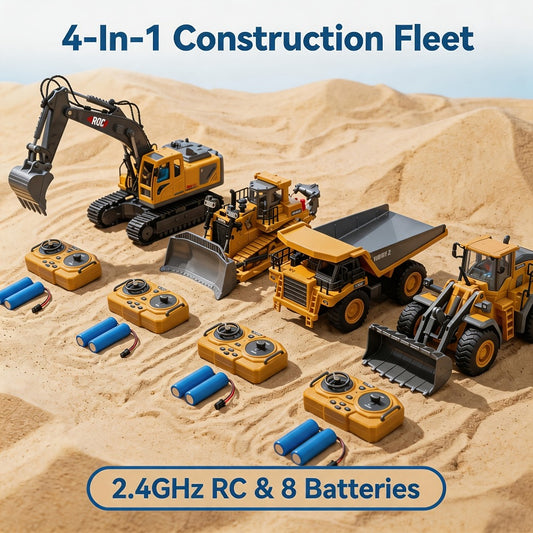 [Remote Control Toy Car] 4pcs/ 3pcs/ 2pcs Remote Control Engineering Vehicle Set, 2.4G 1:24 & 1:64 High-Tech 11-Channel RC Excavator, Dump Truck & Bulldozer Alloy Plastic Construction Toy Car Kit