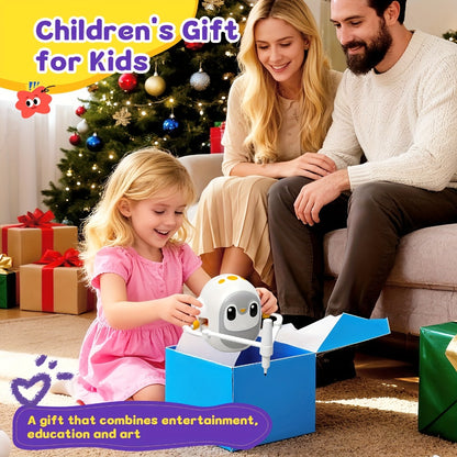 Drawing Robot for Kids with 200 Learning Cards & 12 Color Pens | Interactive Educational Toy, Tablet-Free Drawing Game, Step-by-Step Lessons, Suitable for Boys & Girls Ages 3+, ABS Material, USB Charging