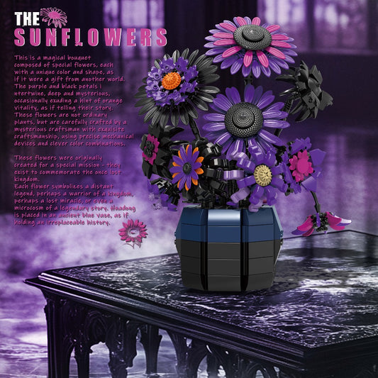 Sunflower Building Set Flowers Purple Van Gogh Art Botanical Collection for Adults Home Decor