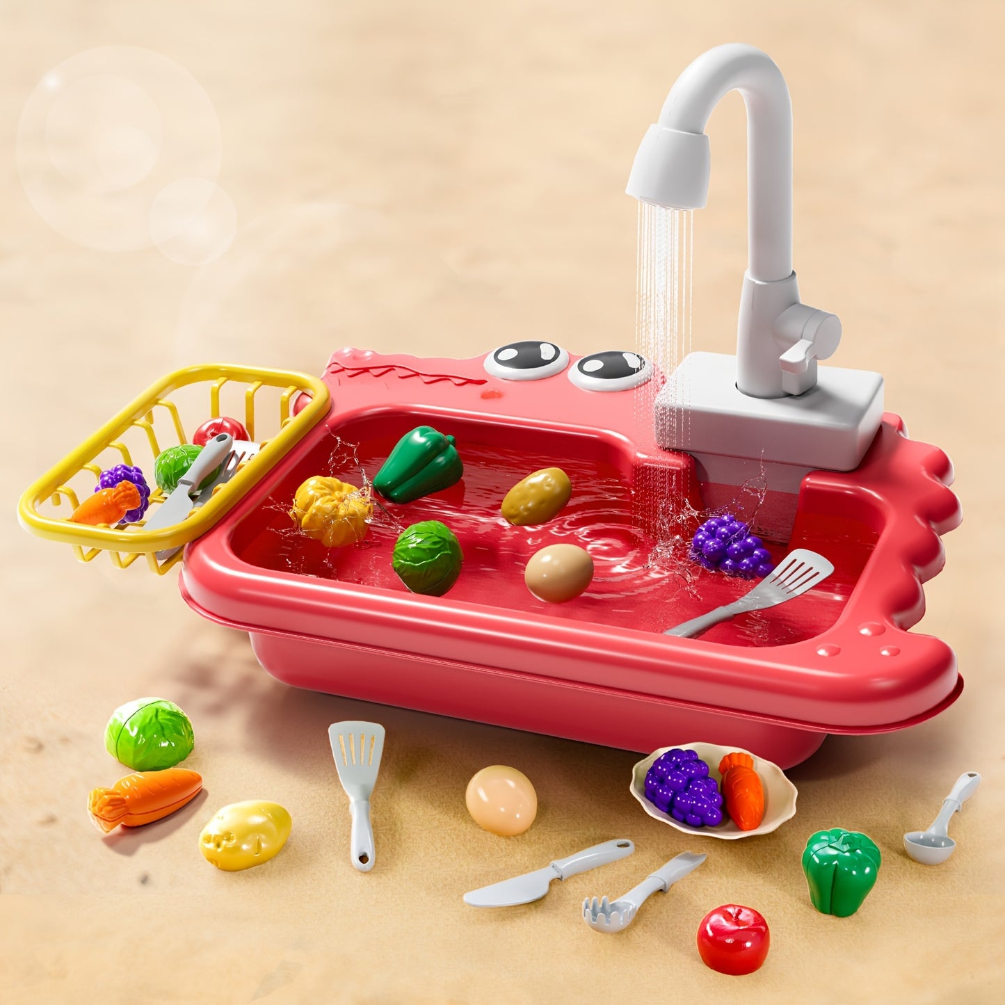 Mini Sink Toy, Play Sink with Running Water, Automatic Water Cycle System, Kids Pretend Role Play Dishwasher Toys for Boys And Girls