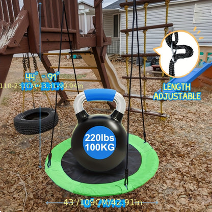 Saucer Swing for Kids 43 Inch – 360° Rotating Spinner Swing with Swivel, Adjustable Ropes & Hanging Straps, Durable Round Nest Swing for Outdoor Tree or Swing Set, Backyard Playground Gift